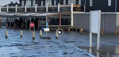 Überschwemmung am Hafen von Hvide Sande